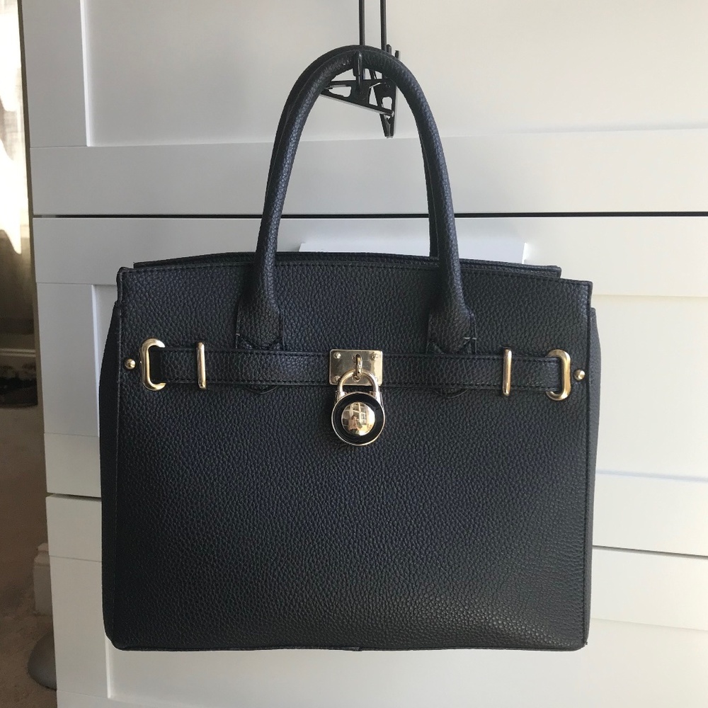 Large Black Tote Bag with Lock